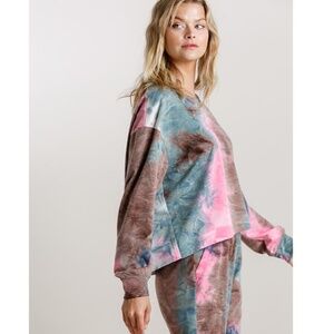 Umgee Pink and Blue Tie-Dye Long Sleeve Top